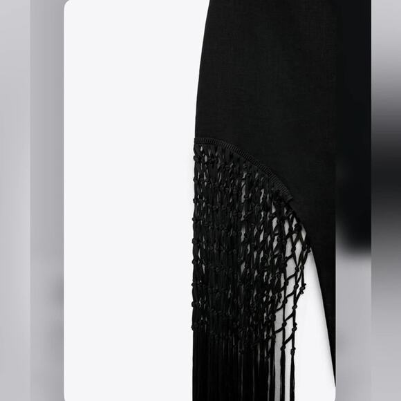 Zara Black Midi Skirt with Fringe Detail - Picture 13 of 13